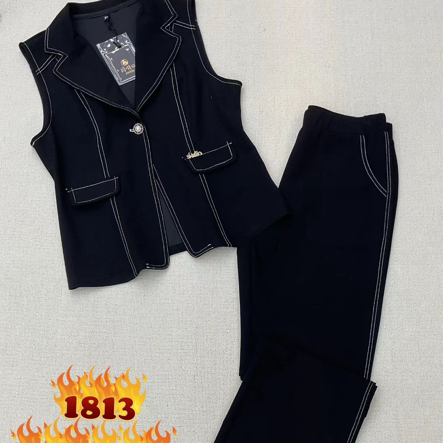 【十姐妹推荐】2025秋冬新款翻领马甲长裤套装减龄休闲气质百搭套装