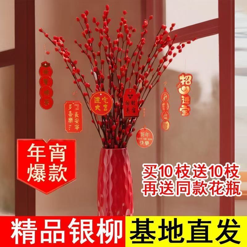 【买10支送10支】红色招财银柳干花适合室内客厅装饰的年宵花卉