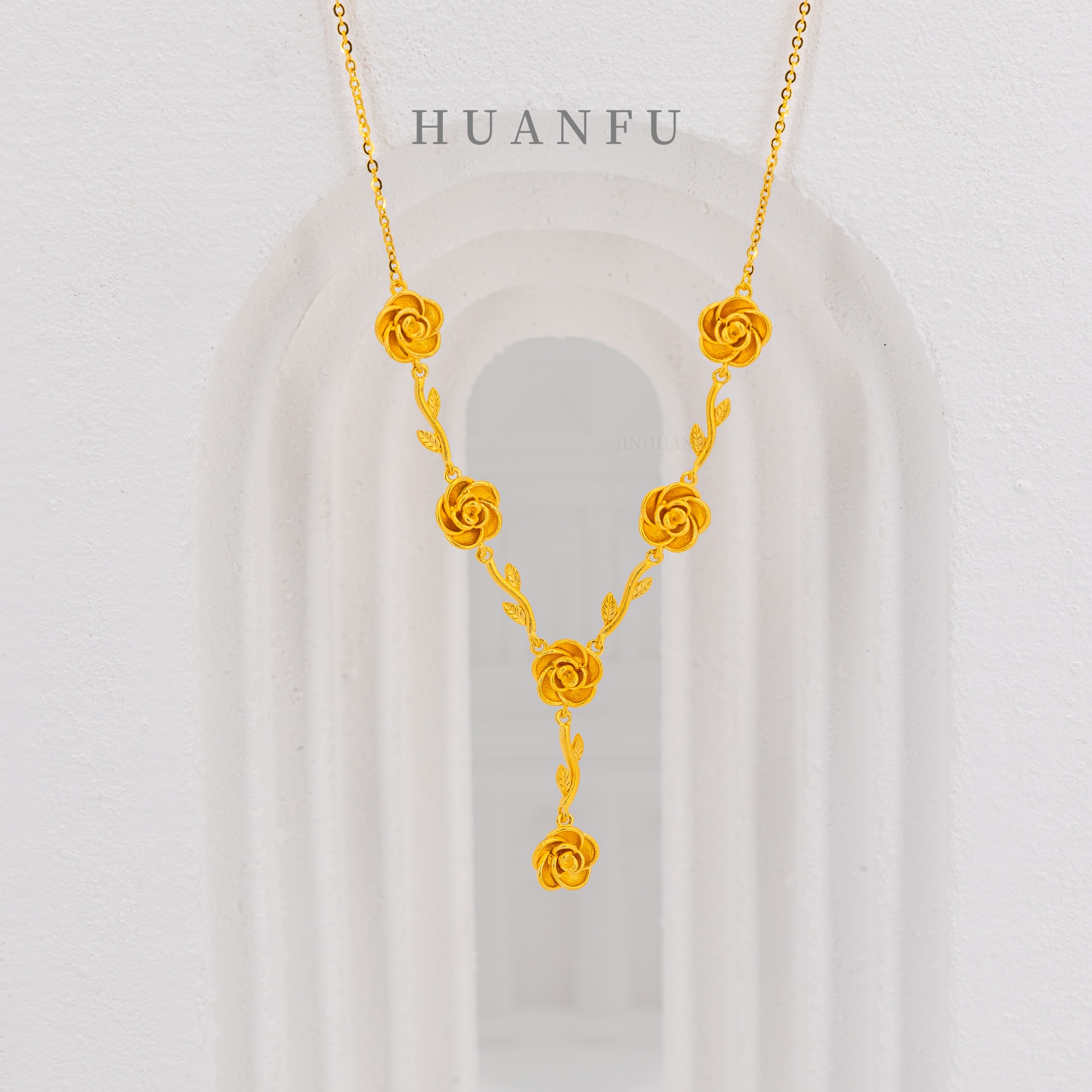 坠链均足银 六朵莲花套链 厚包金工艺 轻奢时尚气质百搭简约女款