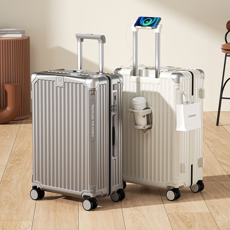 多功能行李箱水杯支架拉杆箱充电铝框行李箱静音万向轮男女学生