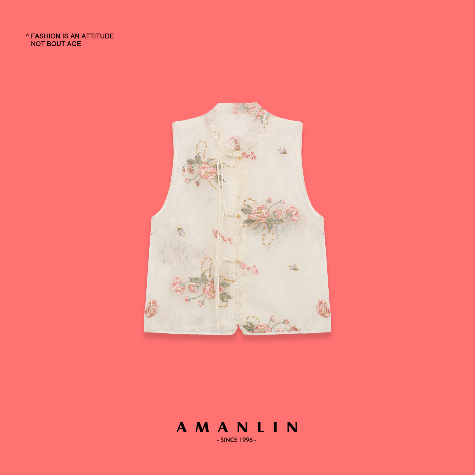 【AMANLIN】新中式国潮精致花朵刺绣单排扣流苏马甲-LG591772