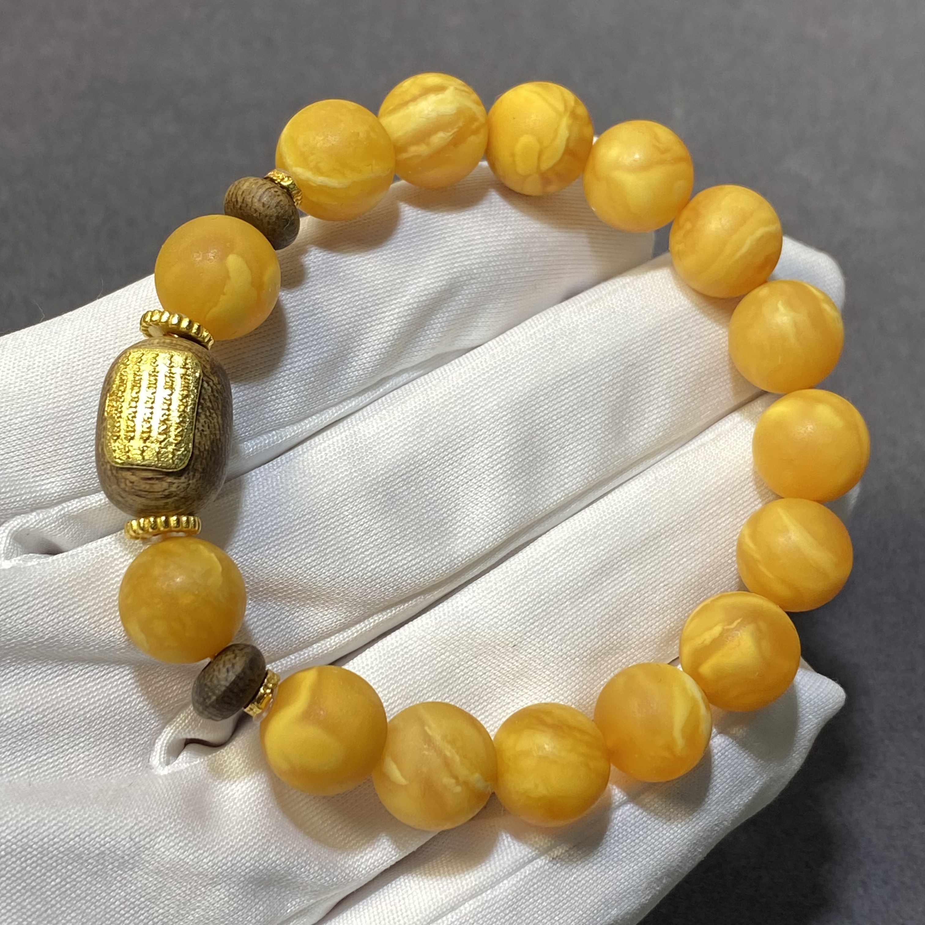 【亿轩珠宝】ZX128603石膏橘皮花蜡圆珠单圈手串diy沉香10mm+