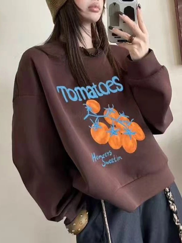 小雅姐姐 百搭时尚简约番茄圆领休闲卫衣 MB17