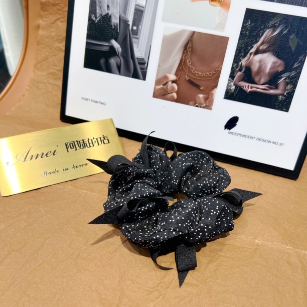 新款波点蝴蝶结大肠发圈气质甜美头饰皮筋原创设计扎头发发绳