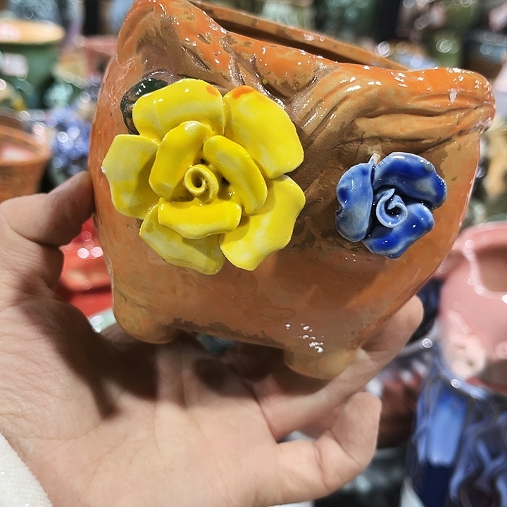 瓷片花盆多肉植物艺术品