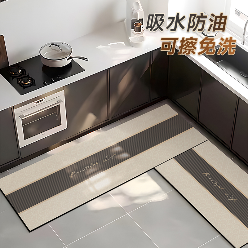 2025新款家用长条厨房地垫可擦免洗抗污耐脏防滑专用吸水皮革脚垫