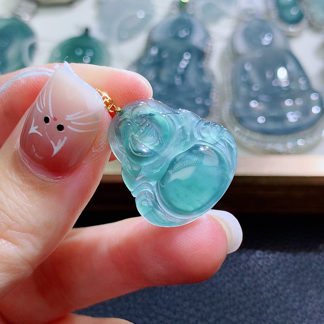 翡翠挂件18K金镶嵌翡翠