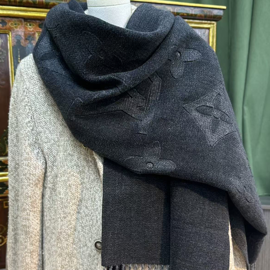 【双面提花】冬季高级感黑灰羊绒围巾围脖披肩经典百搭轻奢保暖