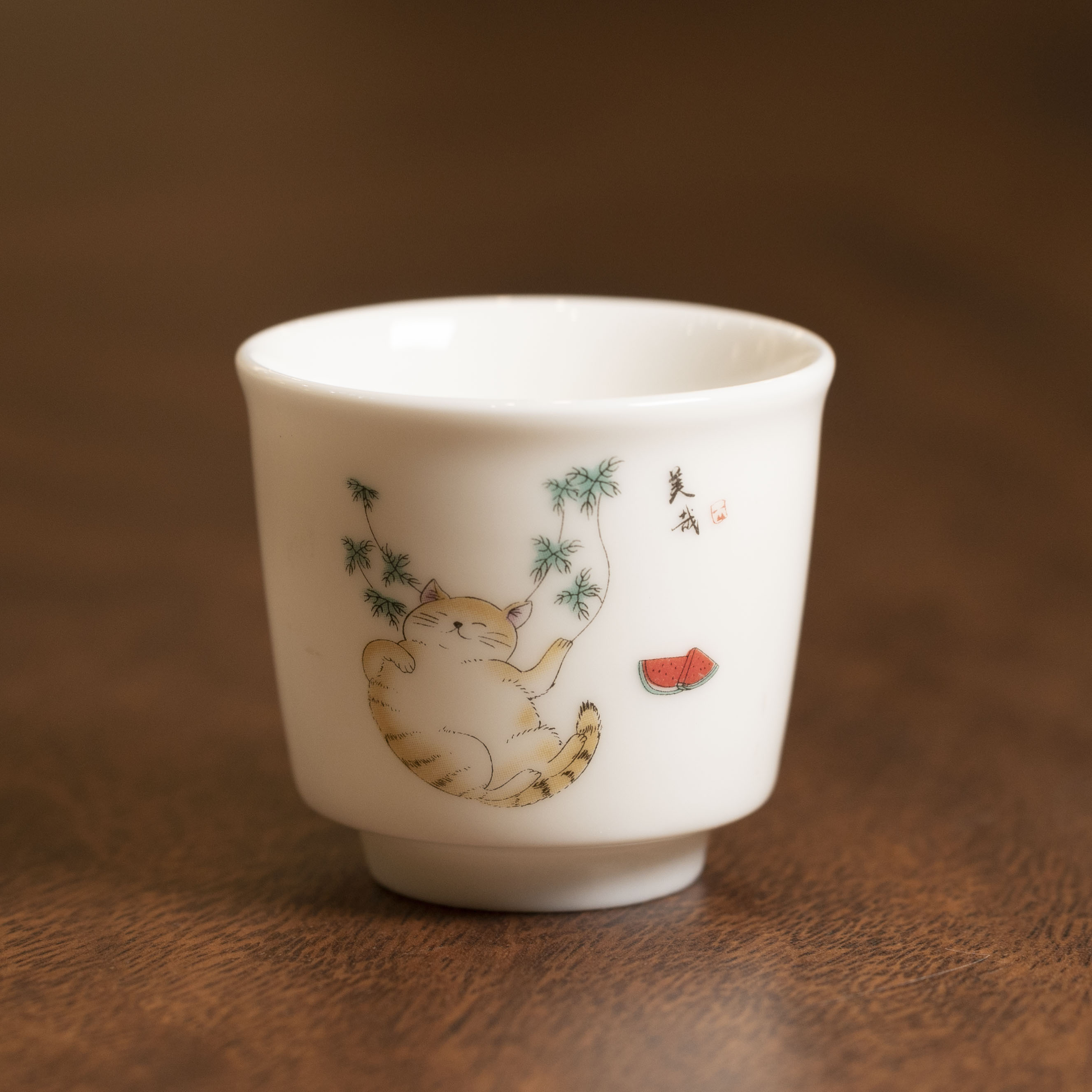 109号—羊脂玉瓷悠哉小猫高颜值品茗杯