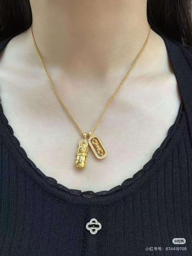 《小霖哥珠宝》足金 黄金镶嵌莫桑钻金刚杵貔貅套链（不支持退换）