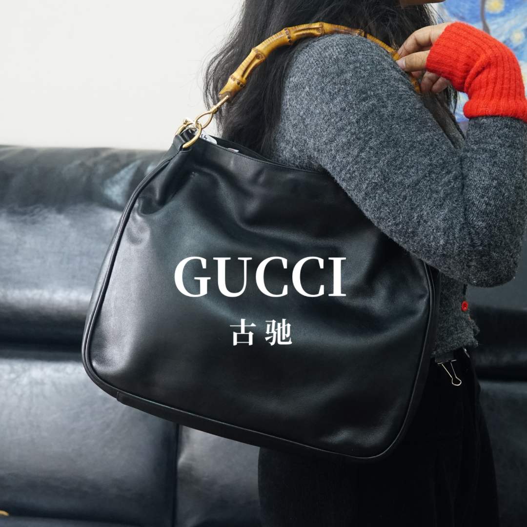 95新 GUCCI/古驰 竹节黑色单肩包/JJ12609244/9244