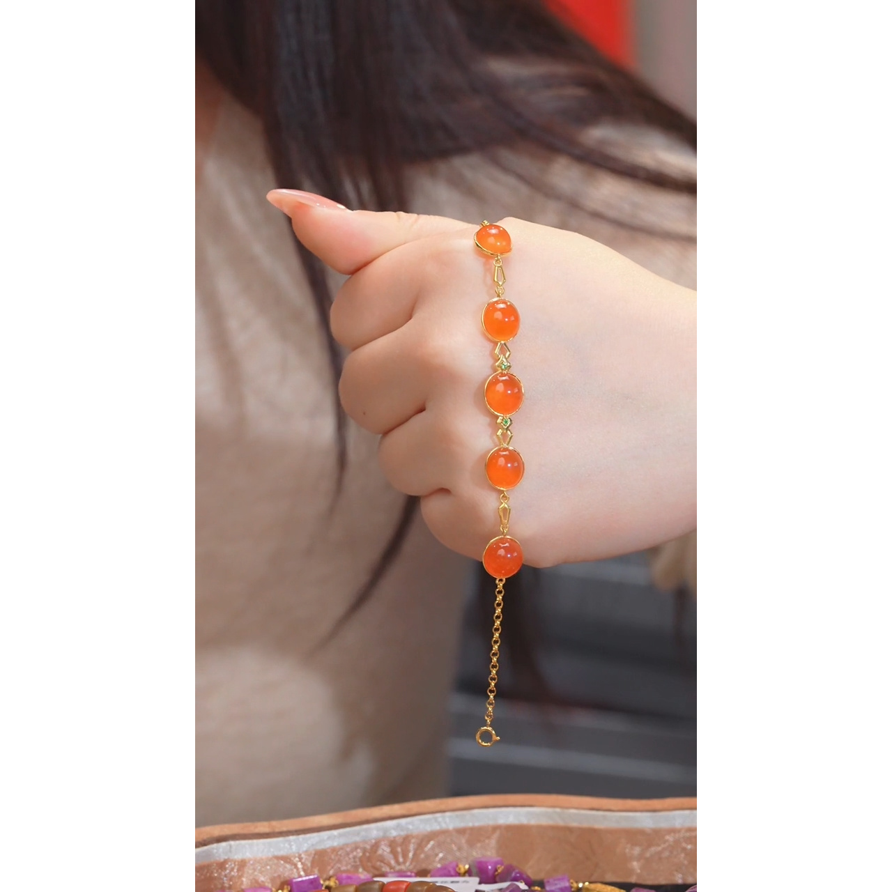 南红玛瑙手链18K金镶嵌多样性发@@N6688