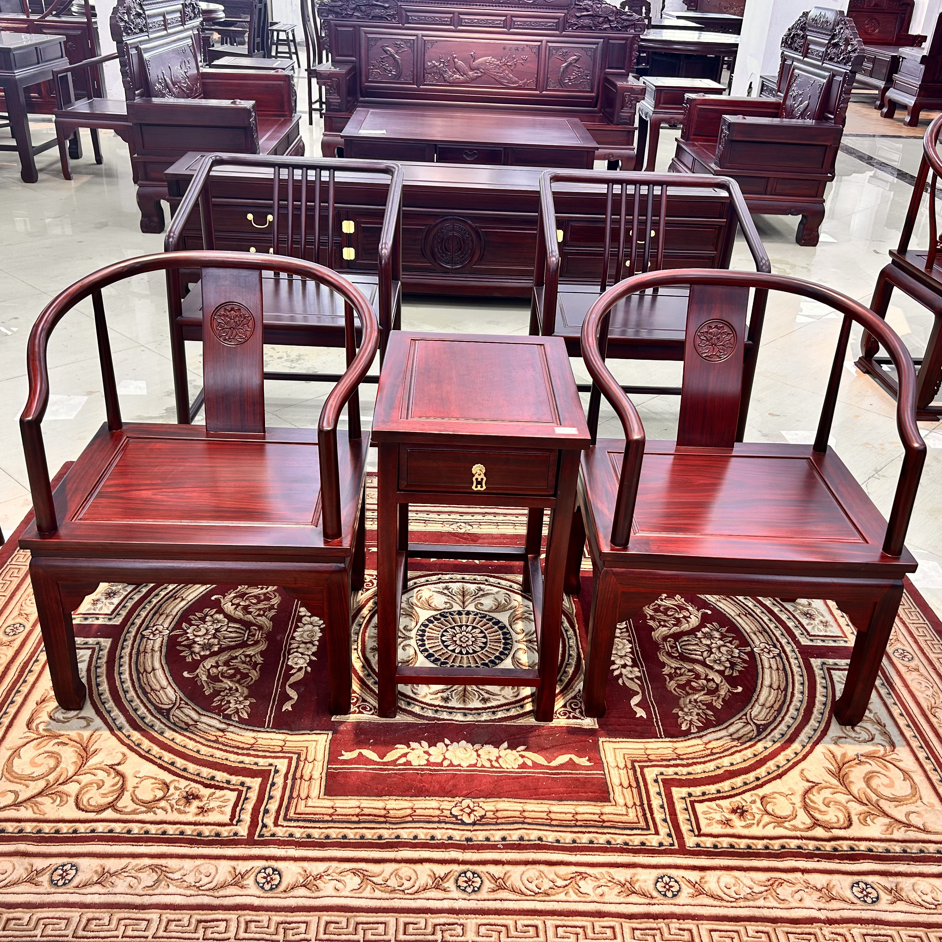 马蹄圈椅59*48*79 茶椅书椅三件套 茶几尺寸38*50*65