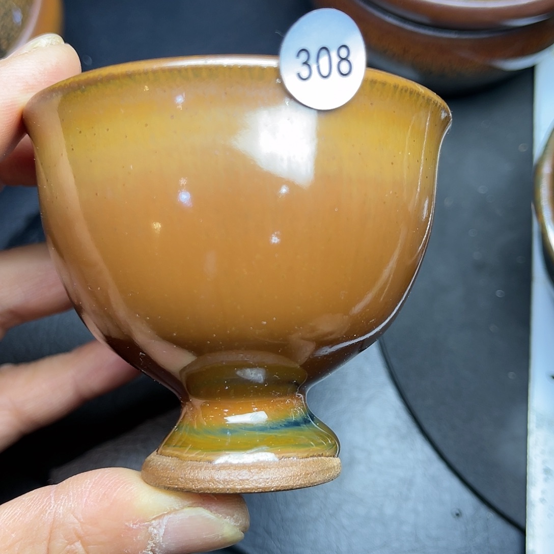 茶盏楞*定龙窑柴烧帝王黄高足杯75毫升