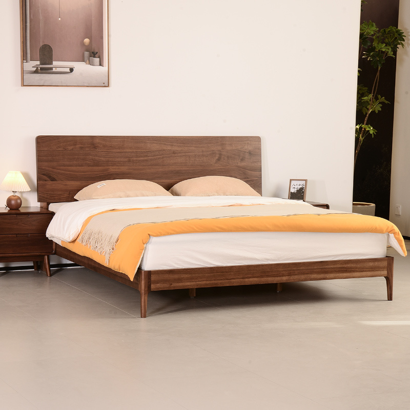 北欧全实木床简约北美黑胡桃木家具主卧1.8双人大床原木复古
