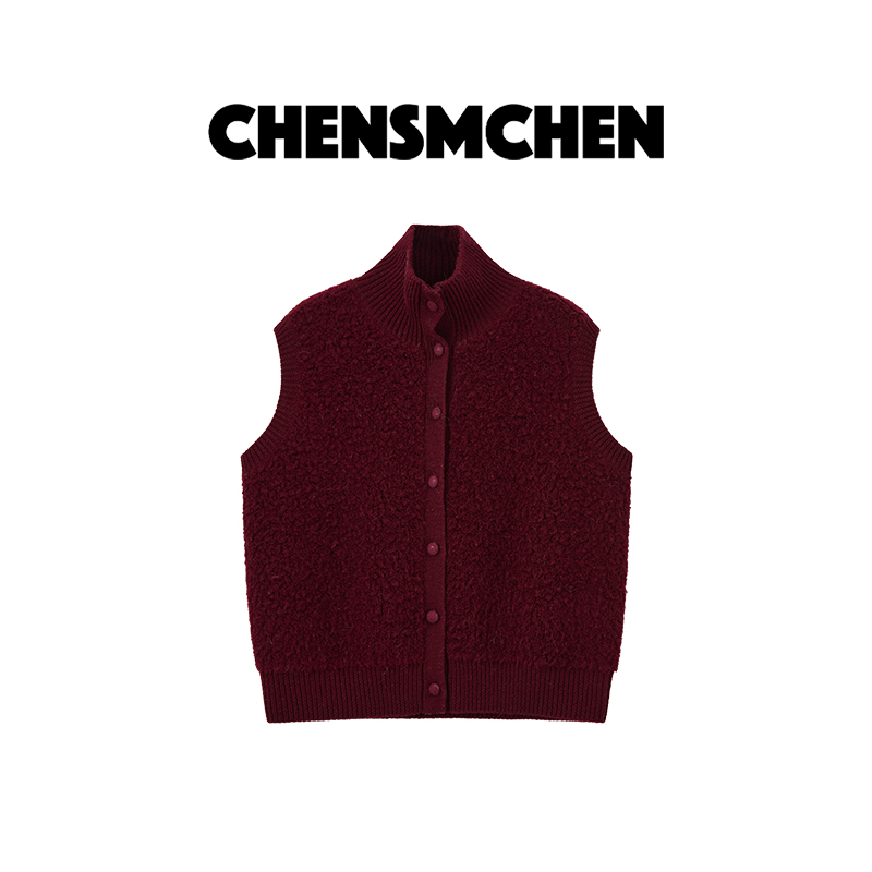 CHENSMCHEN 100%绵羊毛圈圈毛马甲女时尚气质显瘦上衣CSJ12099MX