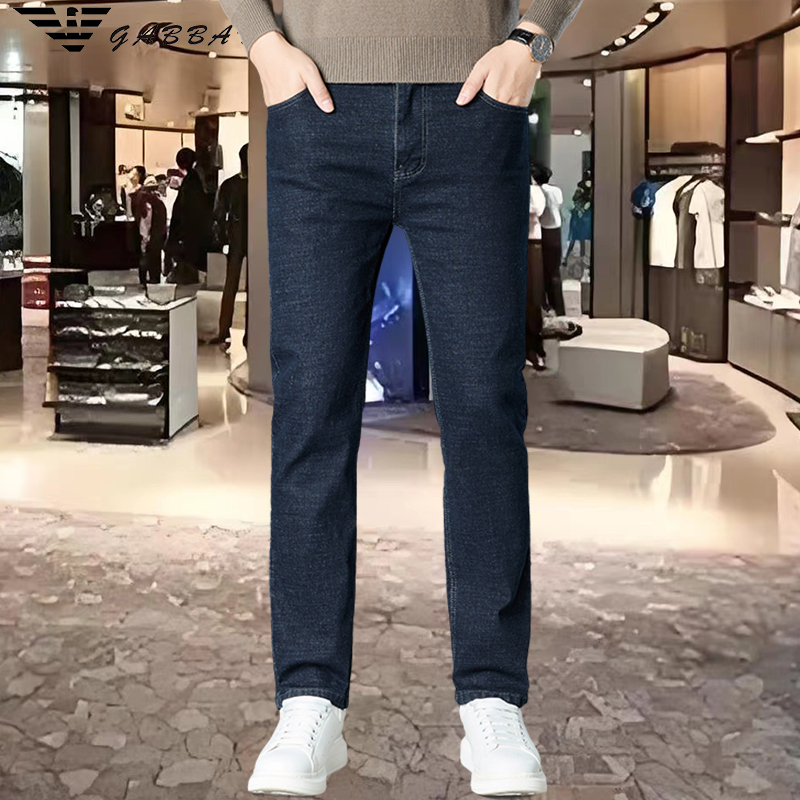 常规款款高腰秋冬牛仔裤商务弹力蓝色时尚百搭裤子男