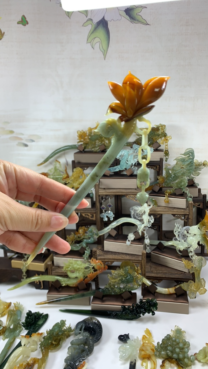 岫玉～玉兰发簪。花玉料子。福利款。簪长21.5入发14。