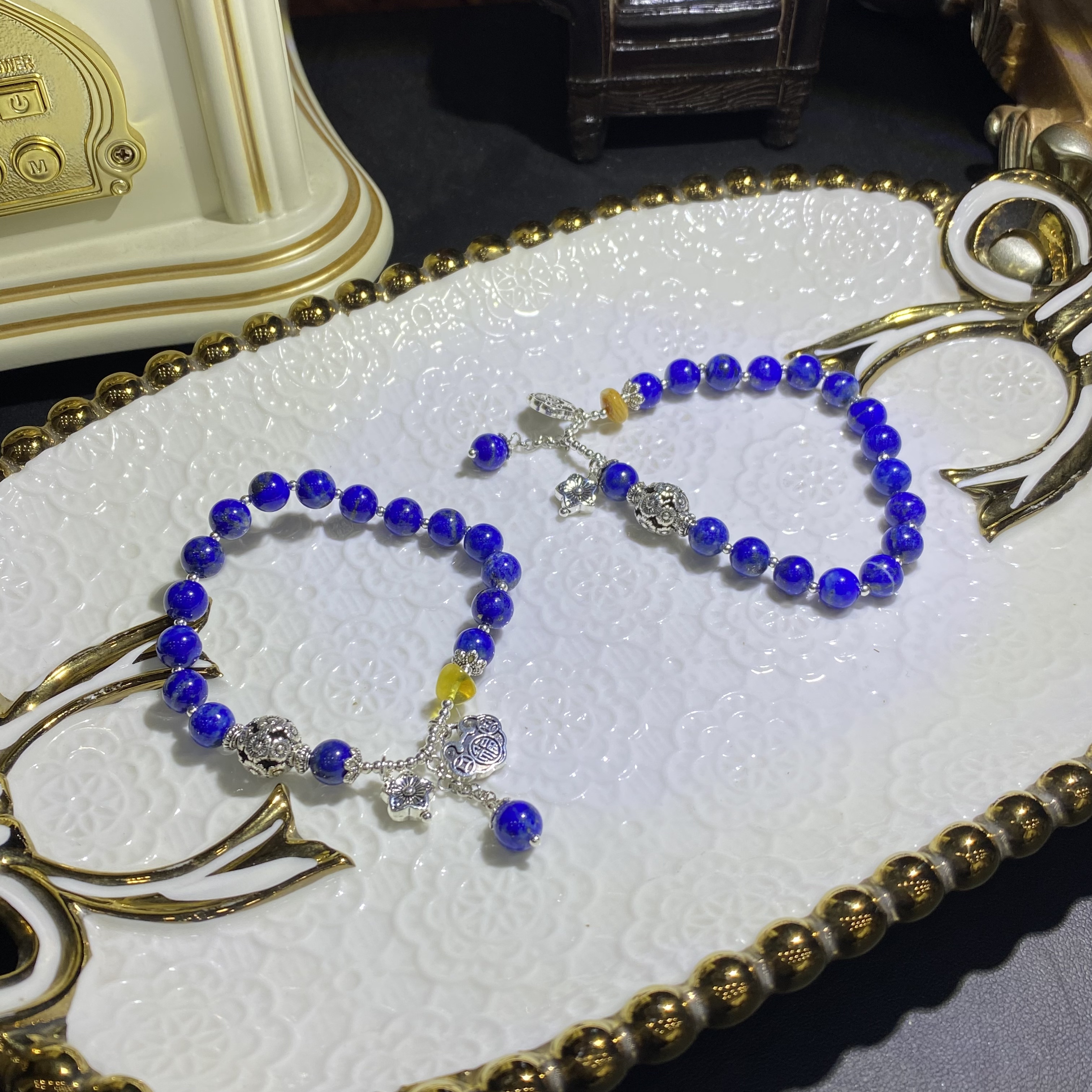 X1298-天然阿富汗青金石手串单圈设计款-多样性发其一