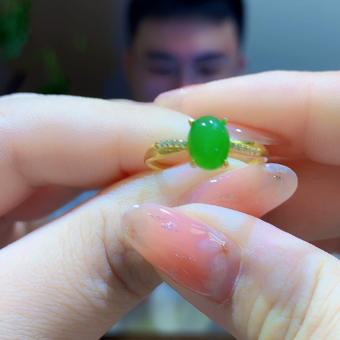 银S925镀金镶嵌戒指和田玉（碧玉）