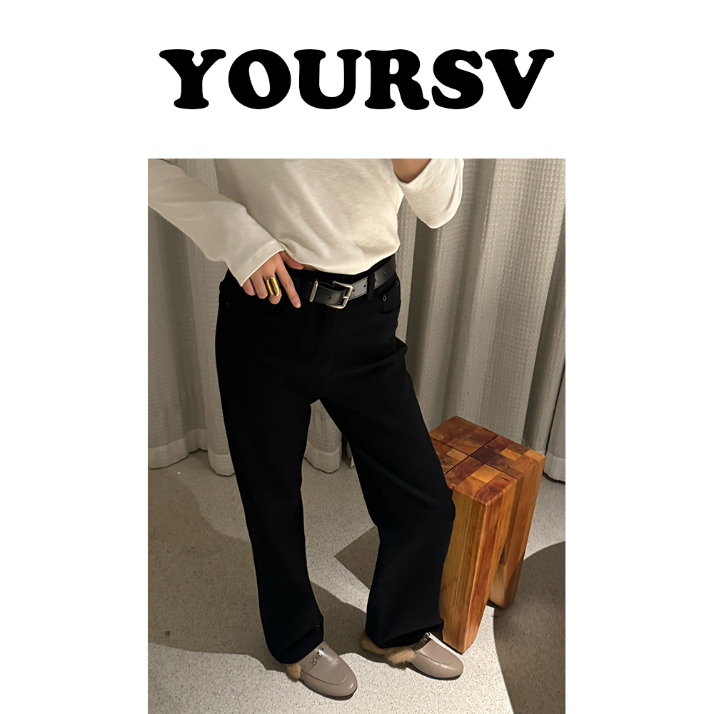 【YOURSV】「四面弹黑牛仔」冬季时尚高腰牛仔裤配腰带黑色显瘦直筒裤