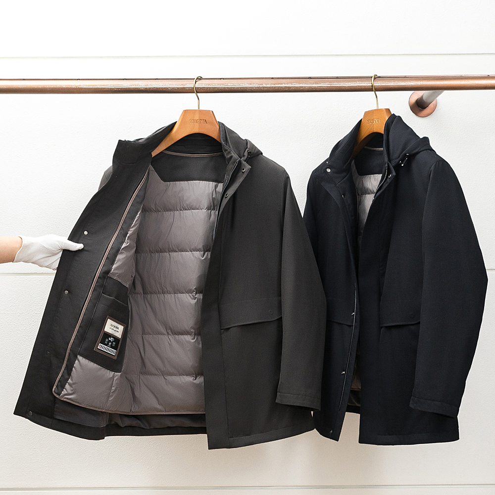 年货苾入福利！意产Super120S丝羊毛 冬季男士极简商务鹅绒服男