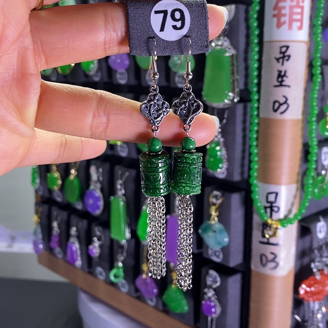 银S925镶嵌翡翠耳饰79