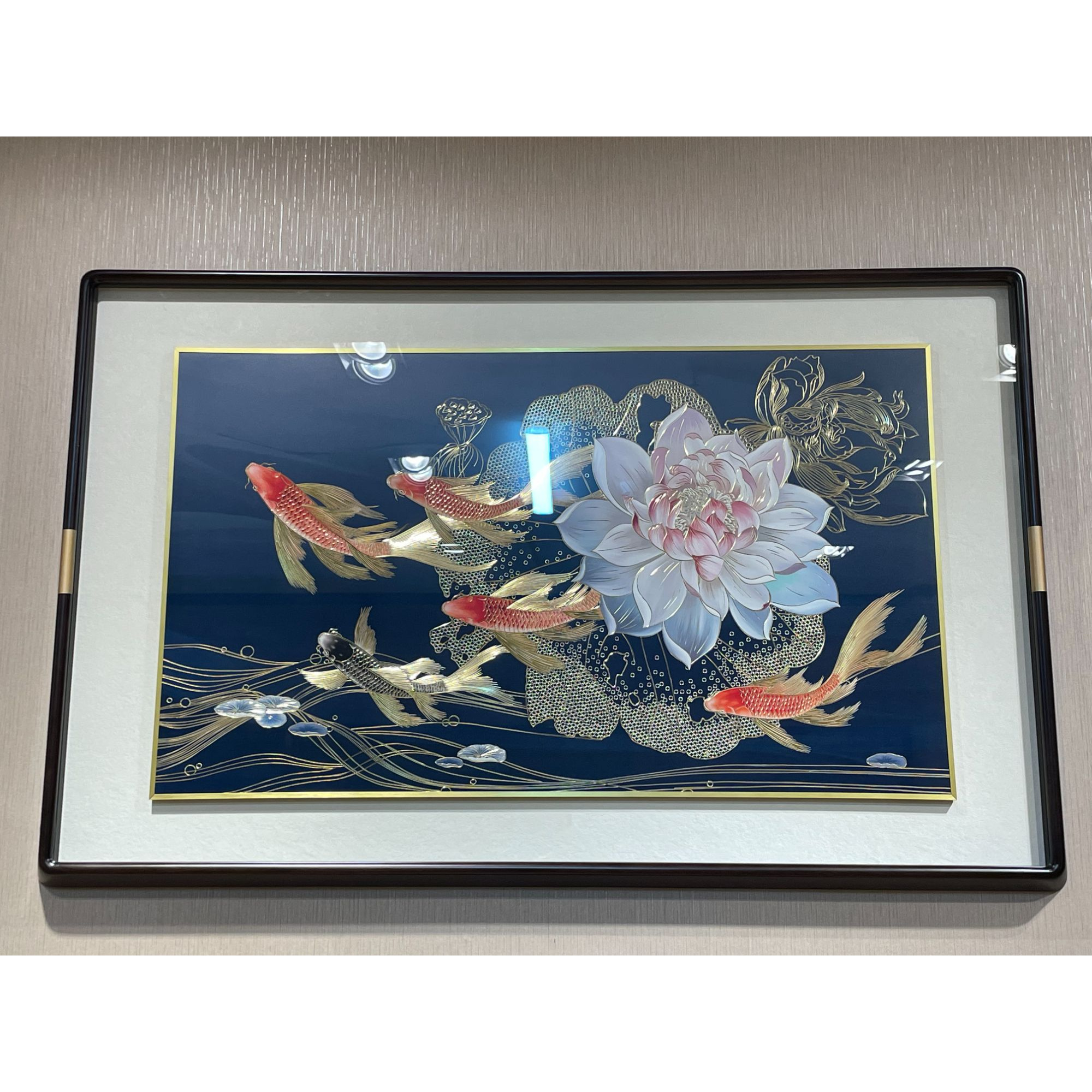 铜小鸭《荷花锦鲤》手工铜板雕刻 餐厅 茶室 卧室背景墙挂画