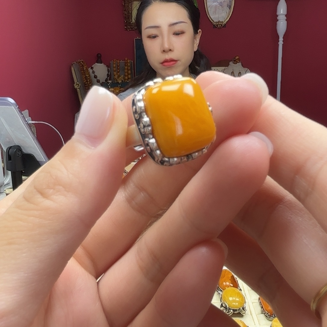 银S925镶嵌蜜蜡手链11戒指