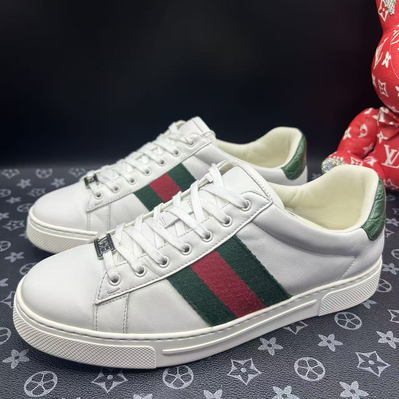 95新 GUCCI/古驰 纯白色织带板鞋百40欧码ddm3091