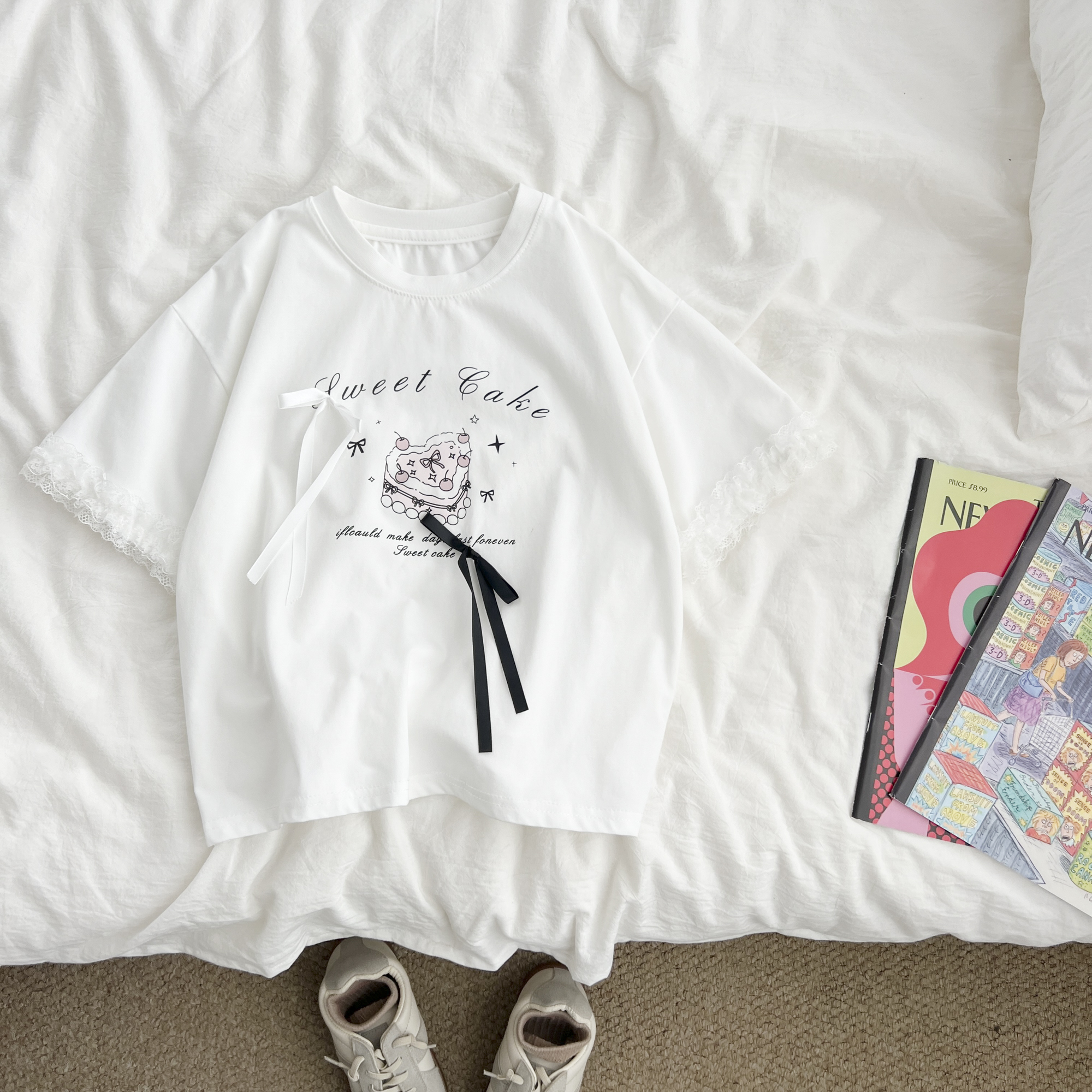 （现货）女童夏季蕾丝短袖t恤甜美小女孩薄款圆领上衣ADYXW59653