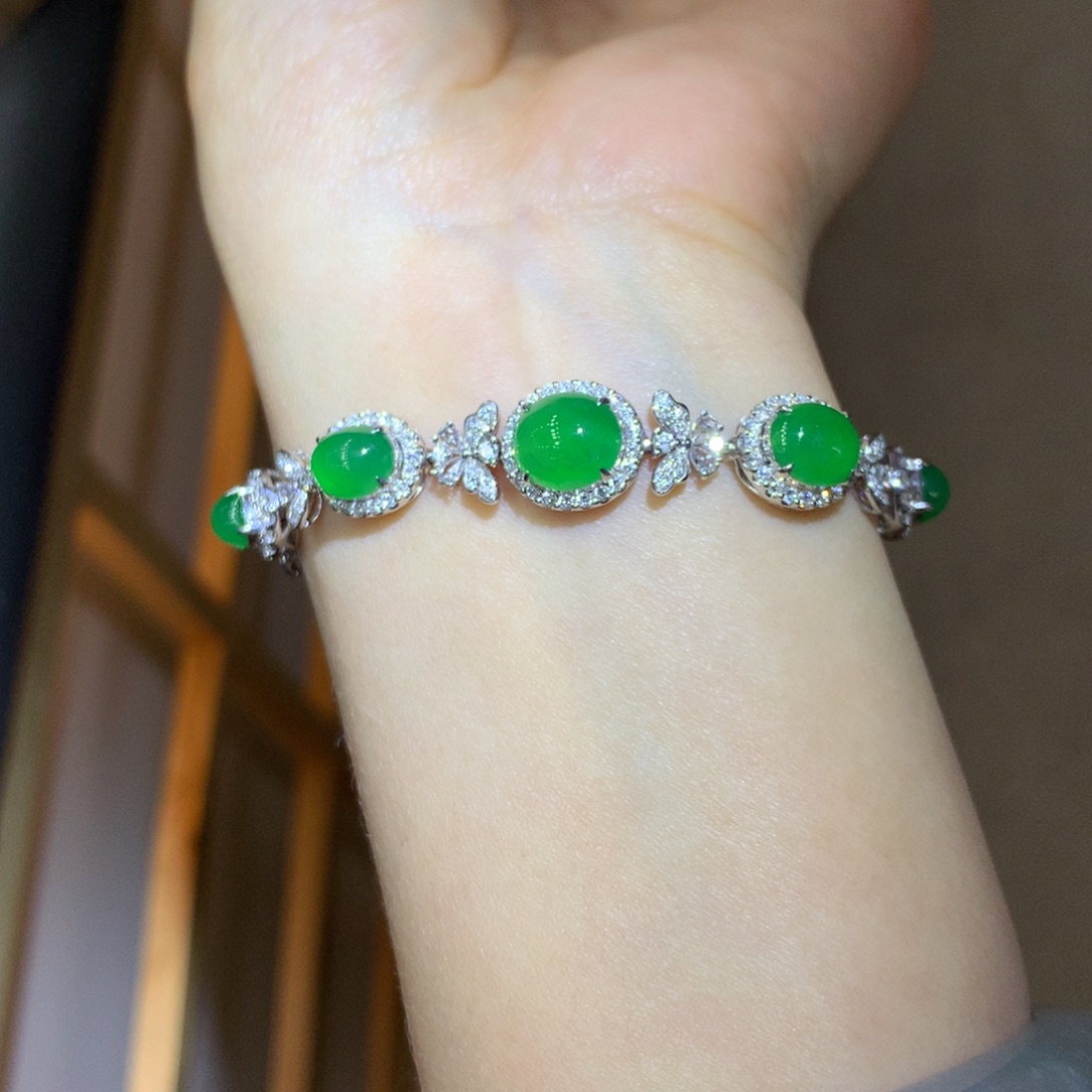 翡翠手链18K金镶嵌家**咪不退不换