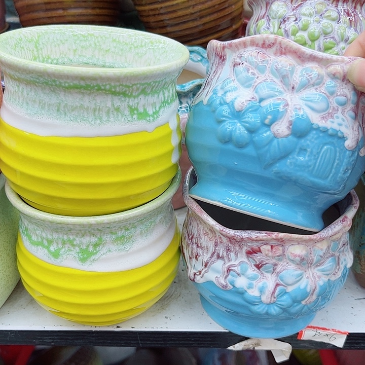 多肉绿植陶瓷花盆9.9包邮，有孔