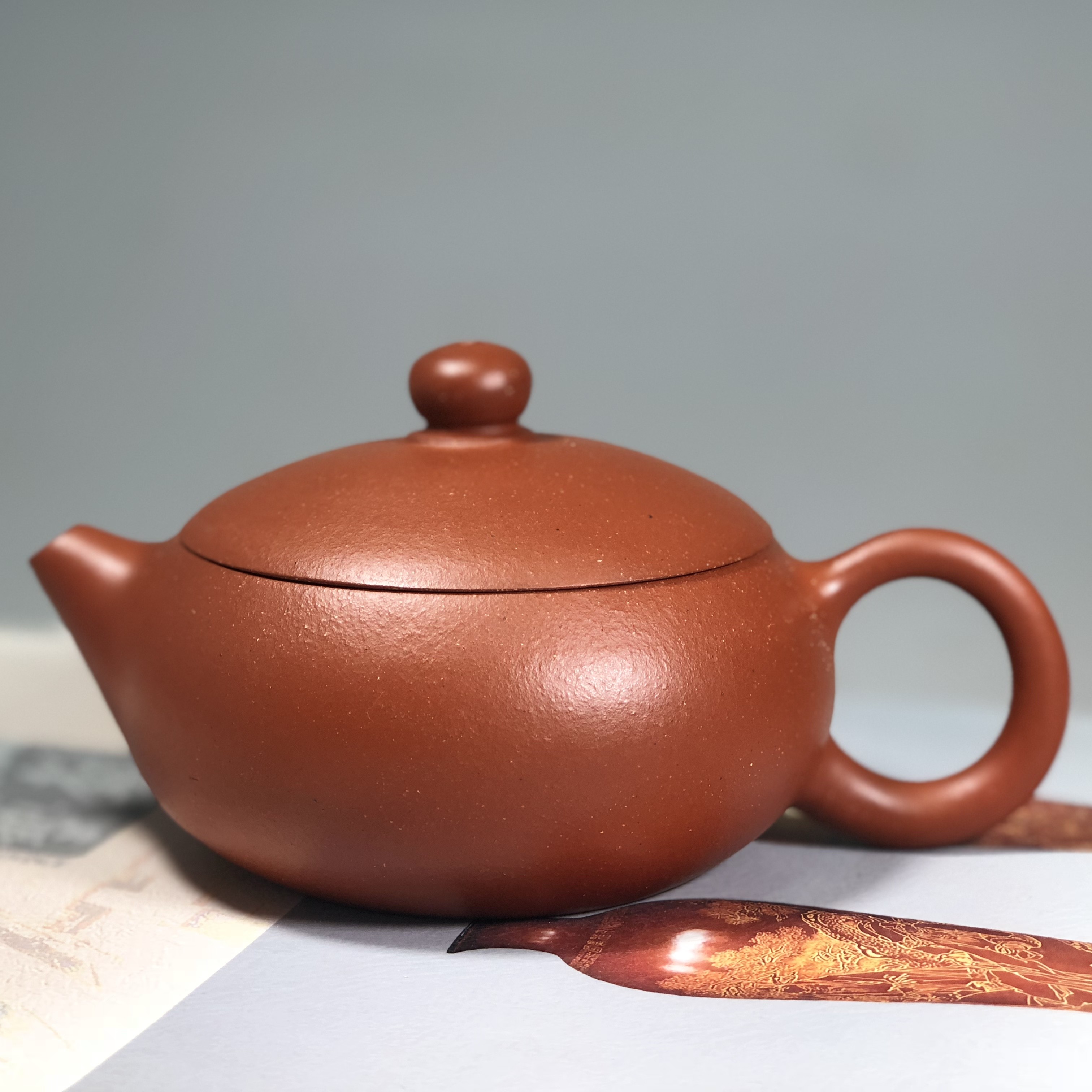 龙窑茗 扁西施 全手工朱泥手工250ml原矿紫砂壶家用泡茶茶具