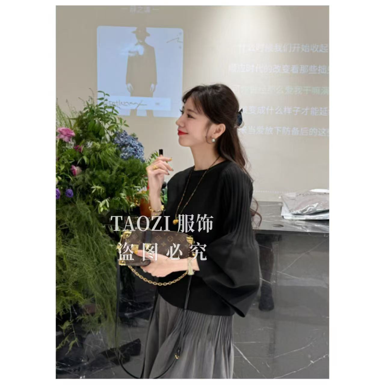 桃子自制 09922 【白富美】复古名媛风针织衫秋季气质显瘦长袖上衣