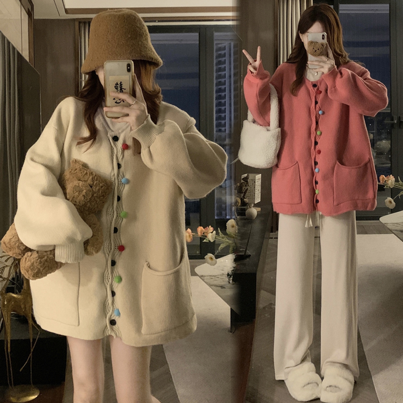 大码胖MM秋冬韩系毛衣厚外套女宽松百搭慵懒风针织开衫高品质