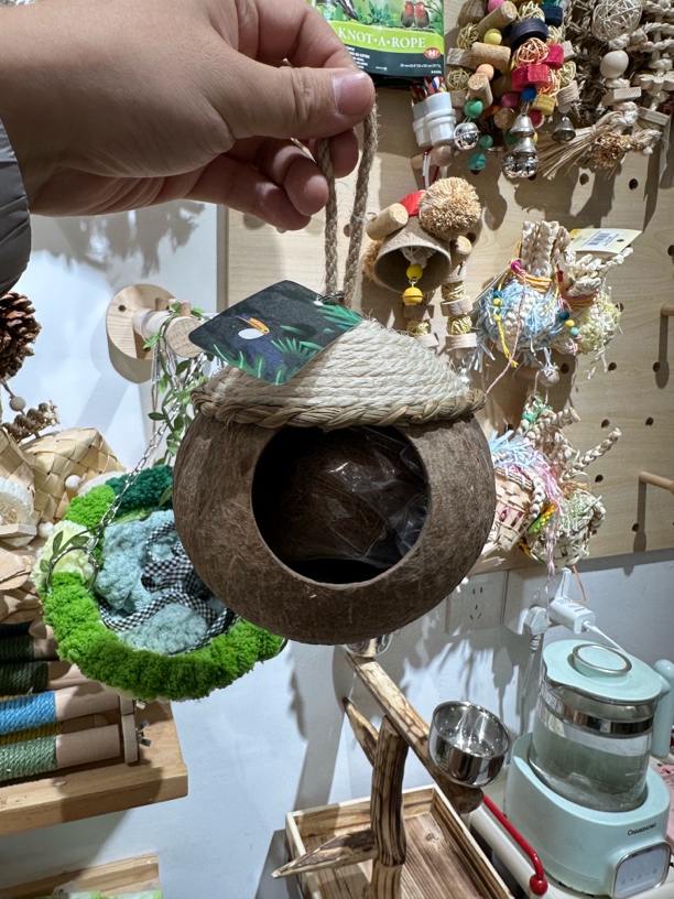 天然椰子壳鸟窝创意鸟巢户外空中吊饰花园别墅鹦鹉玩具自然角挂饰