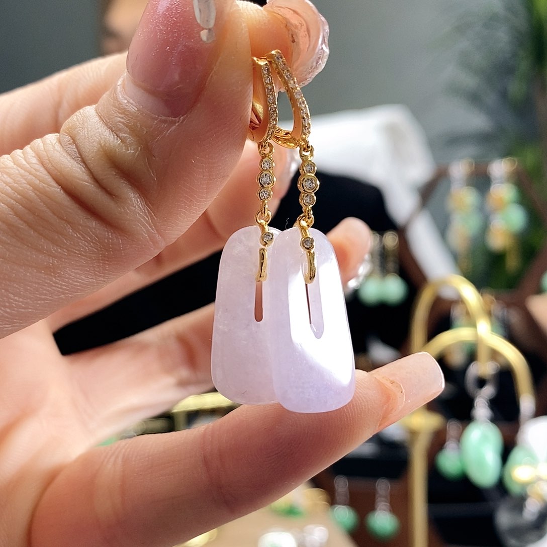 翡翠耳饰银S925镶嵌翡翠