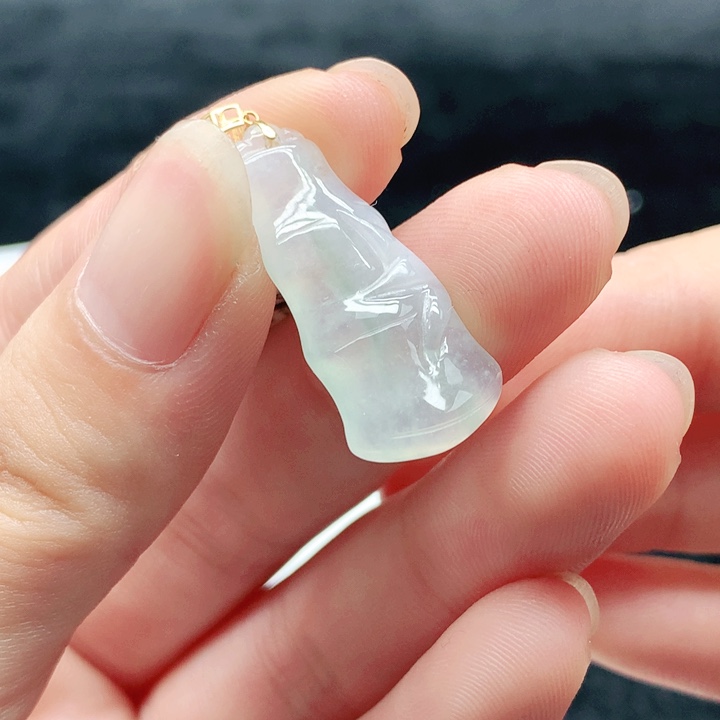 翡翠18K金镶嵌挂件天然翡翠七天鉴赏