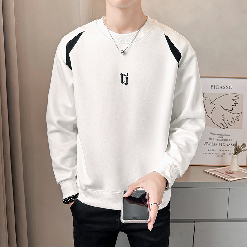 男士新款长袖卫衣2025秋冬新款休闲拼色圆领套头时尚打底衫男