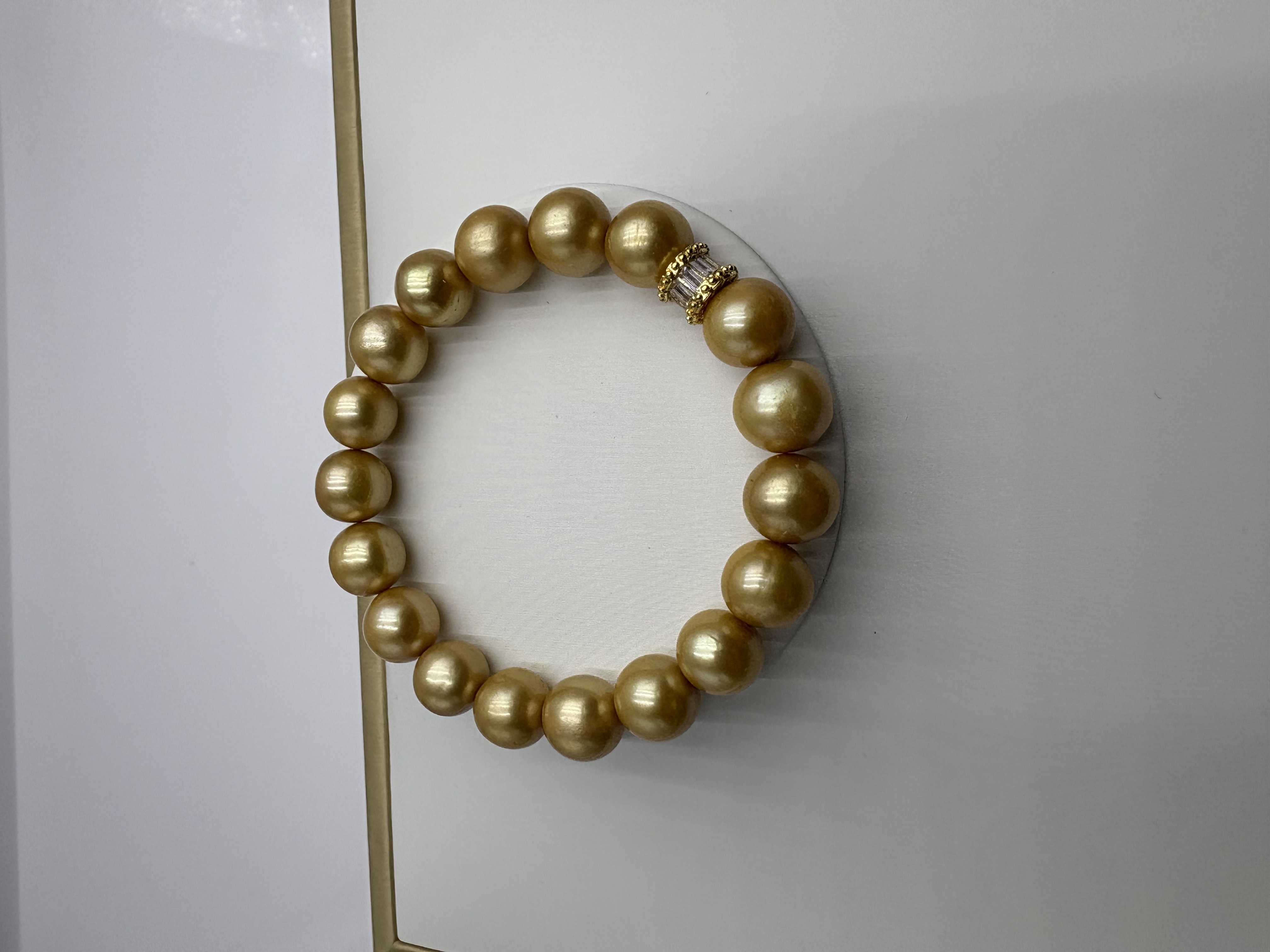 铜镀真金手链 【飛梵•优选】9-10mm正圆极光浓金色微瑕手链053