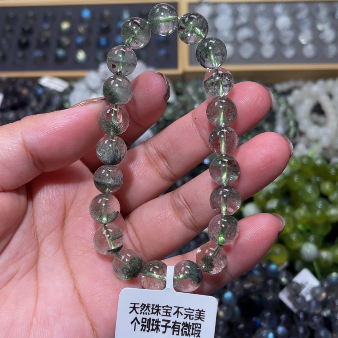 水晶手链未镶嵌绿幽灵手链9mm+