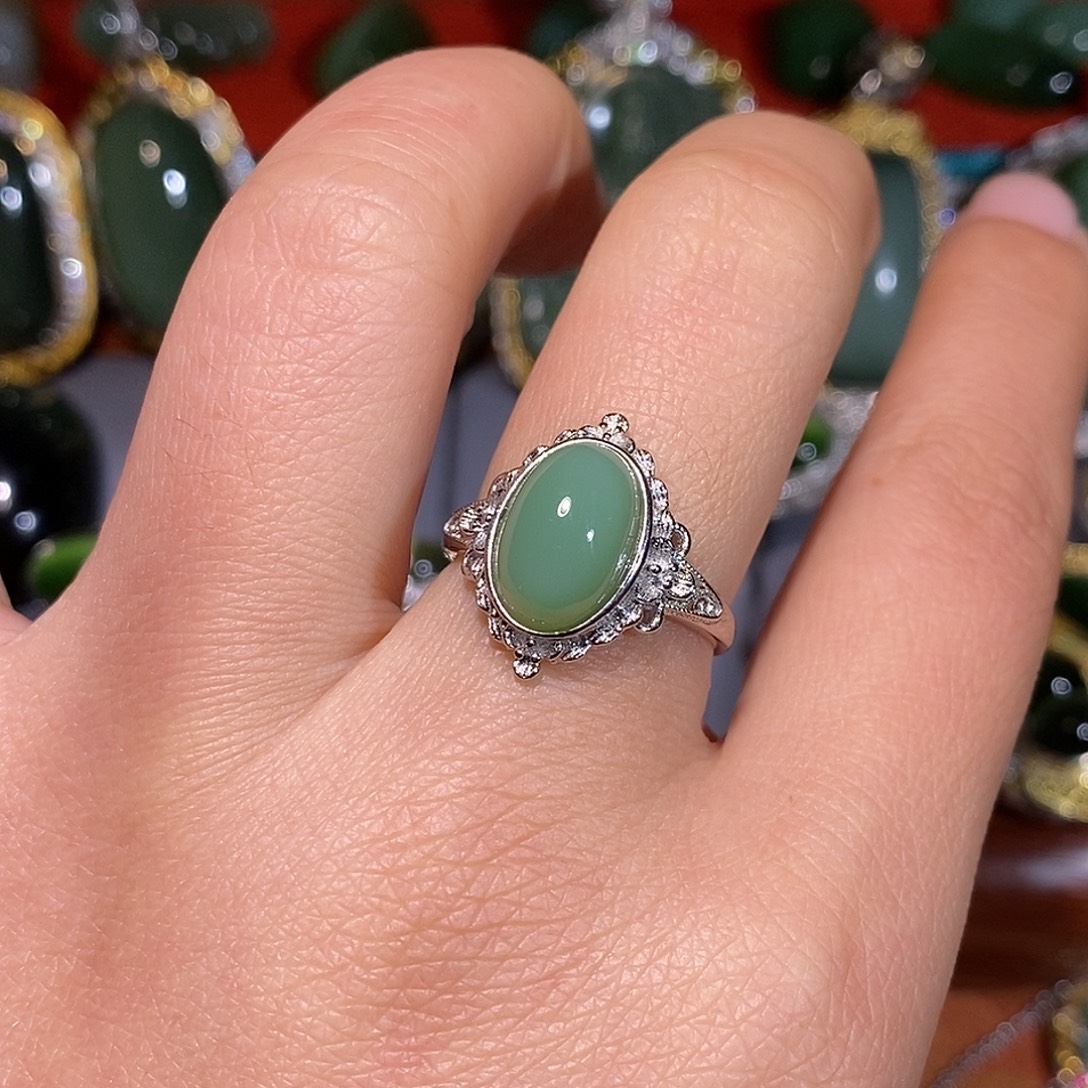 和田玉（碧玉）银S925镶嵌戒指