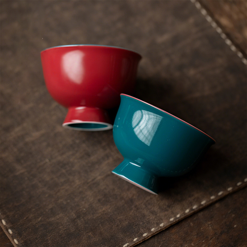 陶瓷中式色釉手工汝瓷高足花口茶杯复古仿宋个人品茗主人杯