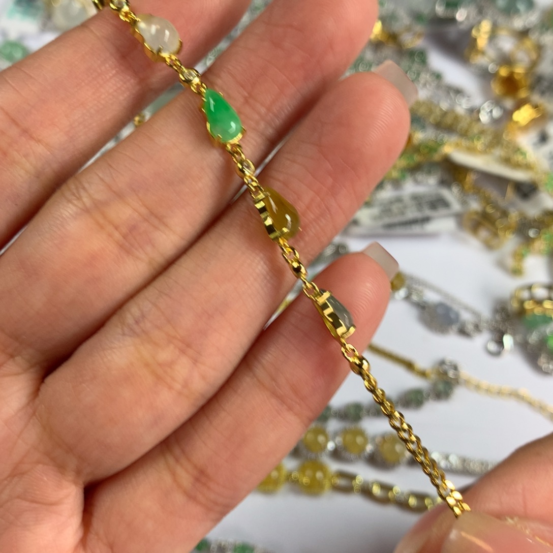 十***一翡翠银S925镶嵌戒指手链