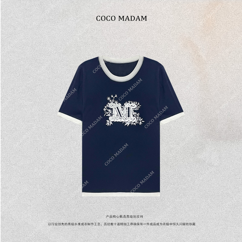 NIUNIU·T-433夏季新品M字母黑色百搭刺绣T恤