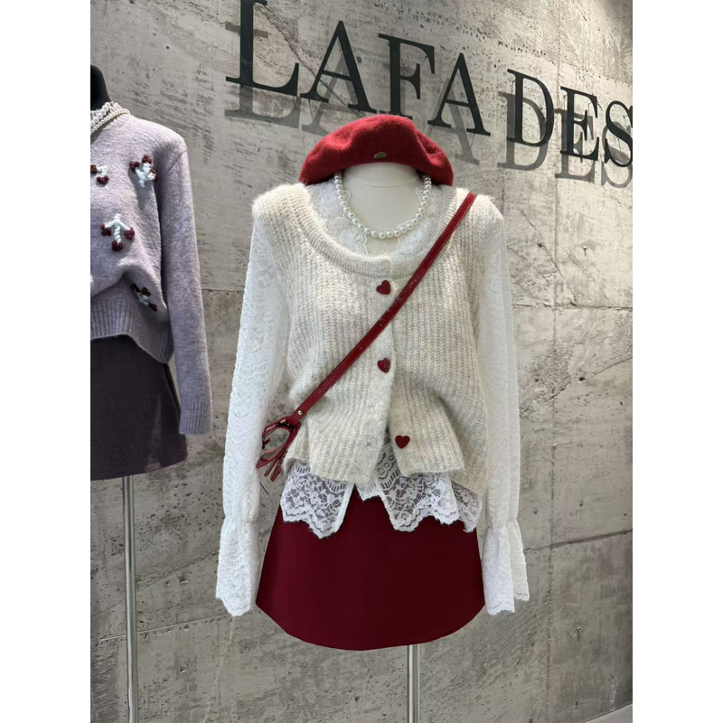 小清新甜美爱心扣开衫马甲女春秋季新款韩版休闲叠穿针织坎肩上衣