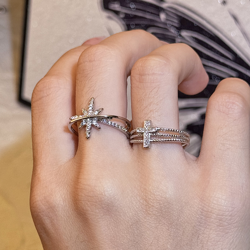 钛钢戒指 ins潮戒指女十字架设计时尚个性轻奢高级感冷淡风食指开