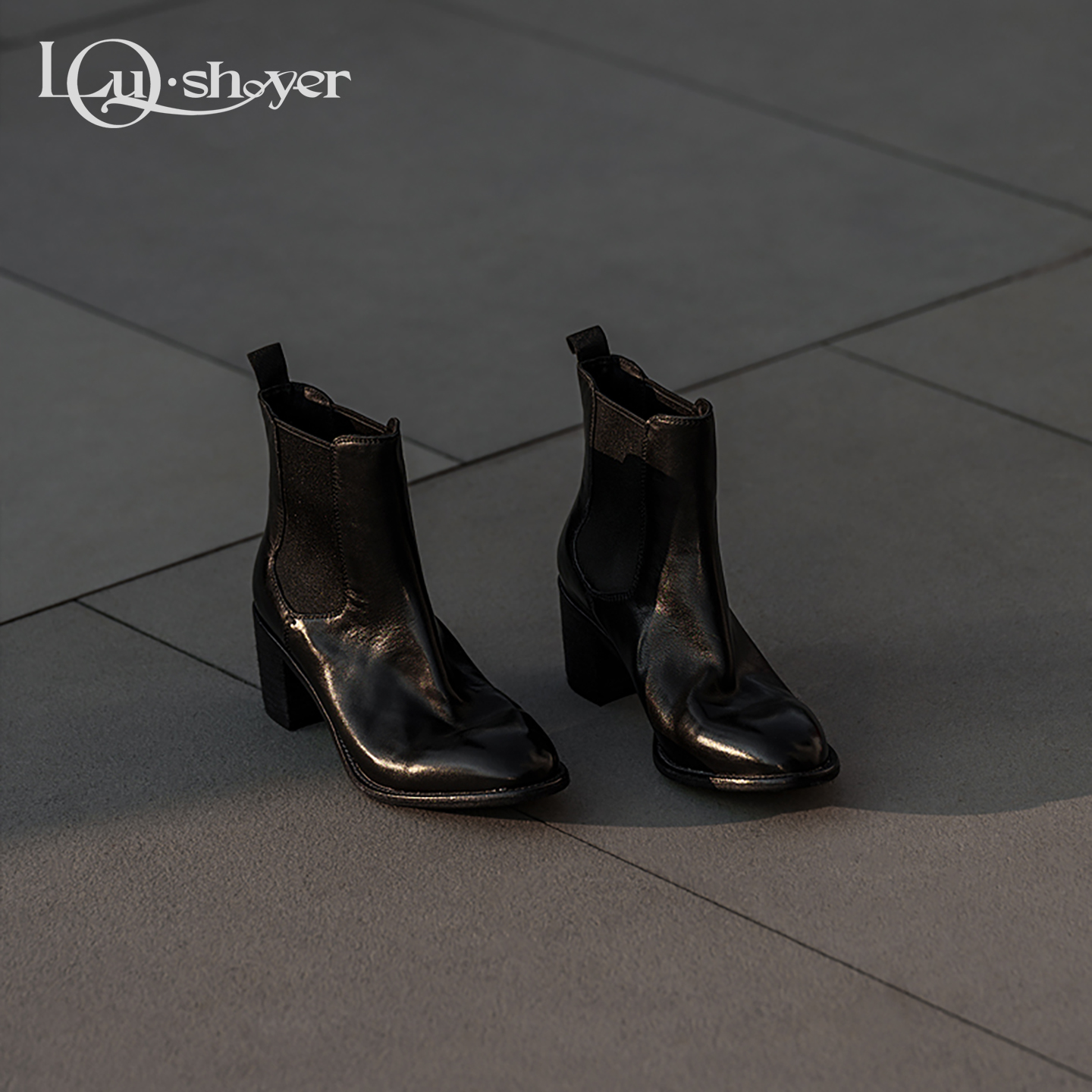 LOU SHOYER短靴女水洗马皮复古做旧高跟尖头瘦瘦单靴烟筒切尔西靴