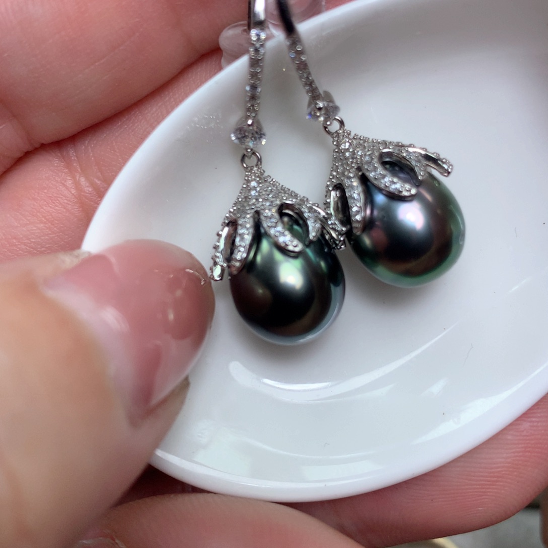 海水珍珠耳饰银S925镶嵌